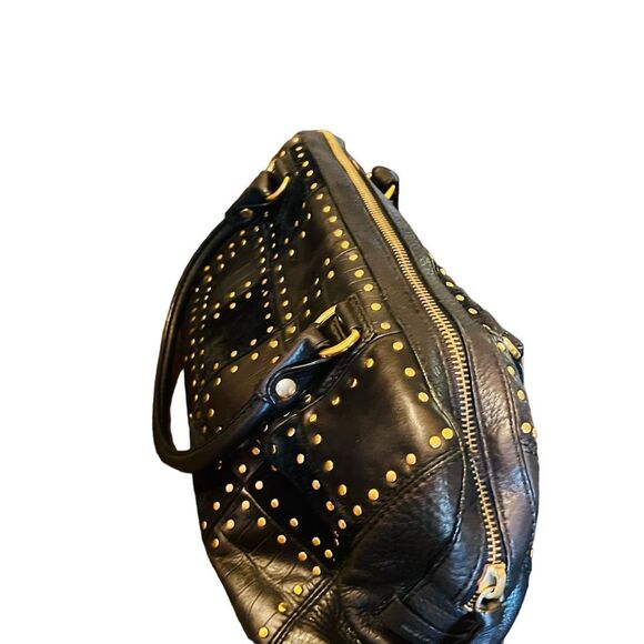 Michael Kors Astor black Leather Patchwork Croc Embossed Studded Satchel Suede - Picture 12 of 13